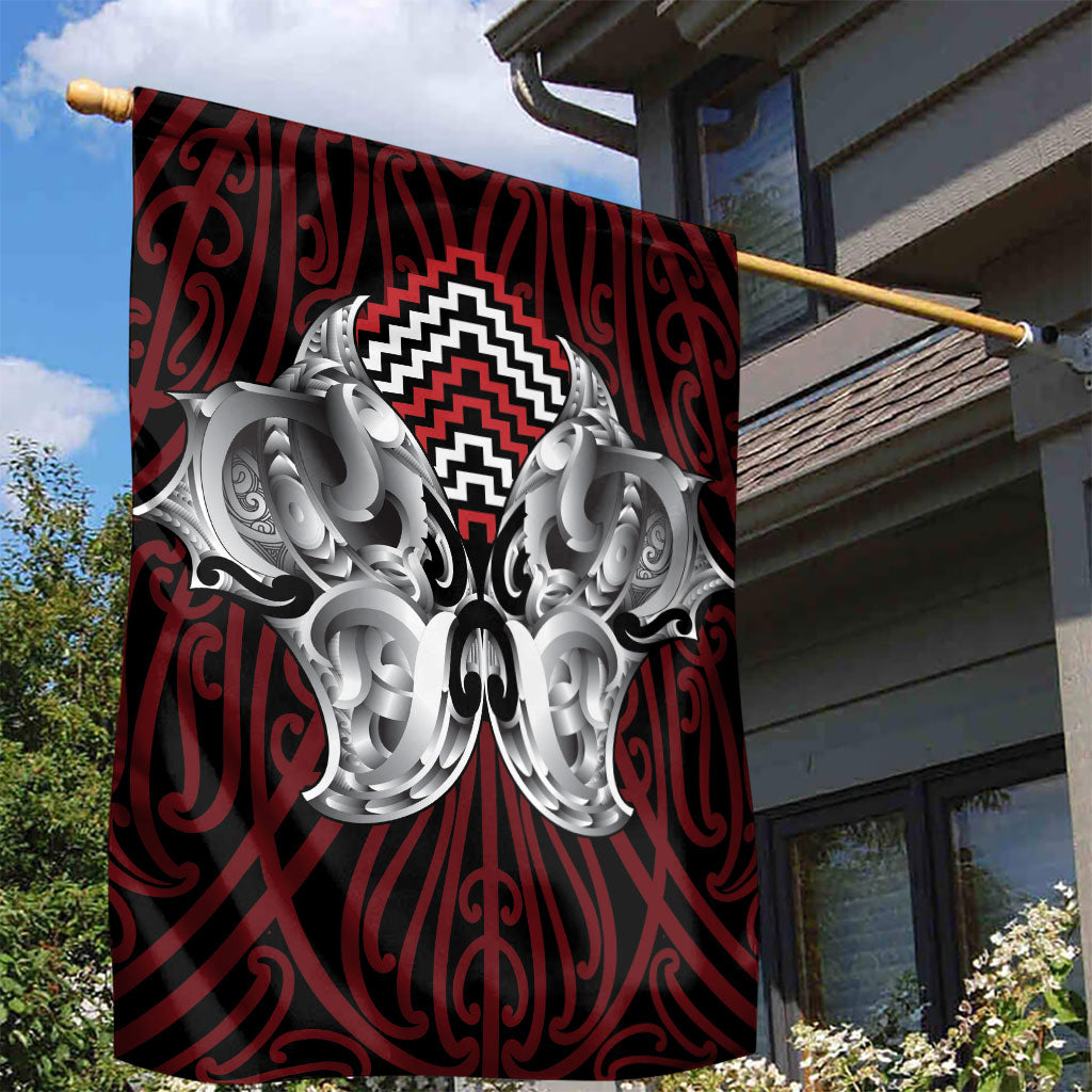 Aotearoa Kowhaiwhai Poutama Red Motif Garden Flag LT9 - Polynesian Pride