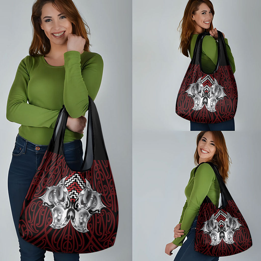 Aotearoa Kowhaiwhai Poutama Red Motif Grocery Bag LT9 - Polynesian Pride