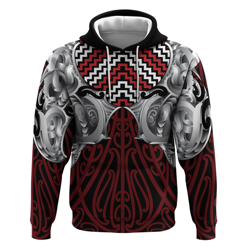 Aotearoa Kowhaiwhai Poutama Red Motif Hoodie
