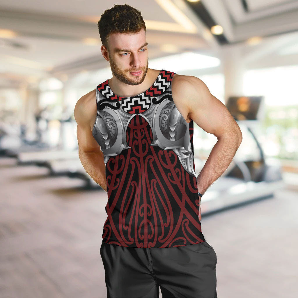 Aotearoa Kowhaiwhai Poutama Red Motif Men Tank Top