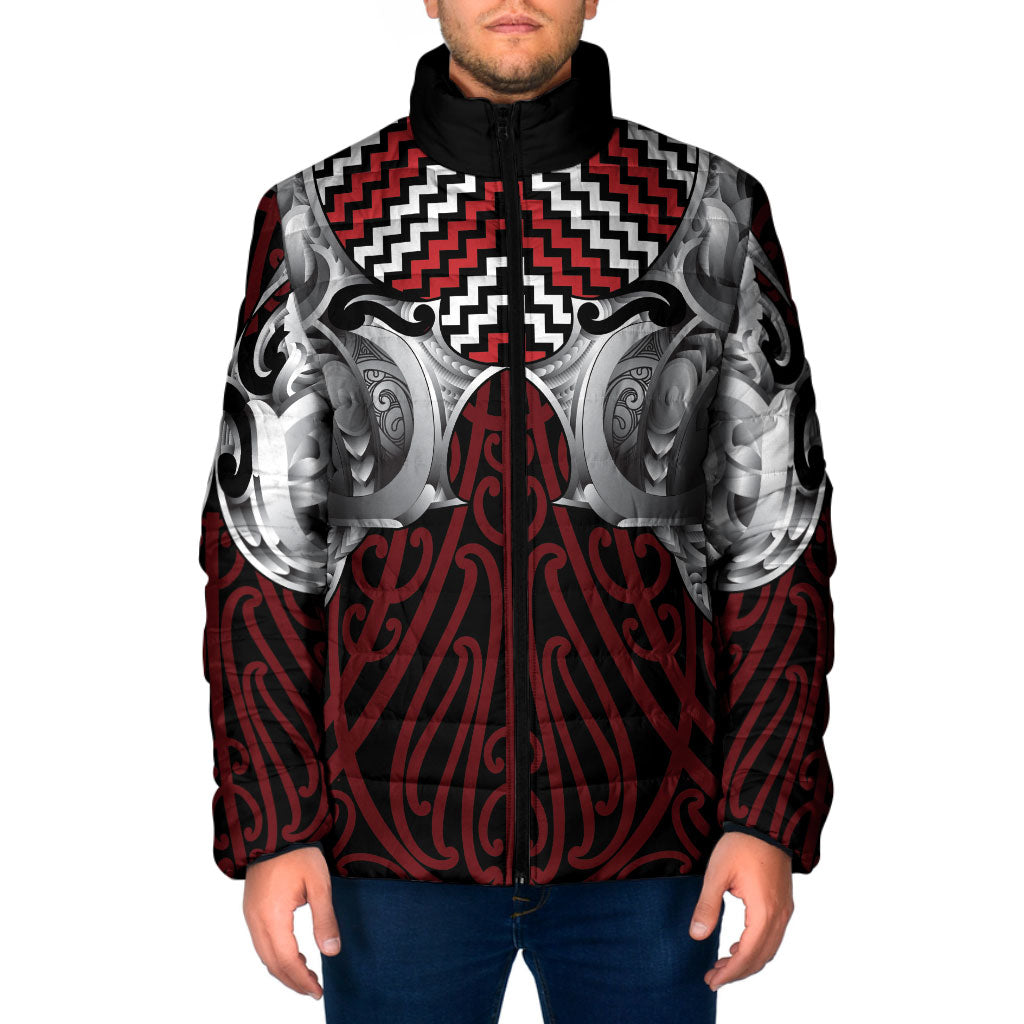 Aotearoa Kowhaiwhai Poutama Red Motif Padded Jacket