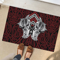 Aotearoa Kowhaiwhai Poutama Red Motif Rubber Doormat LT9 - Polynesian Pride