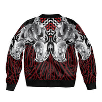 Aotearoa Kowhaiwhai Poutama Red Motif Sleeve Zip Bomber Jacket LT9 - Polynesian Pride