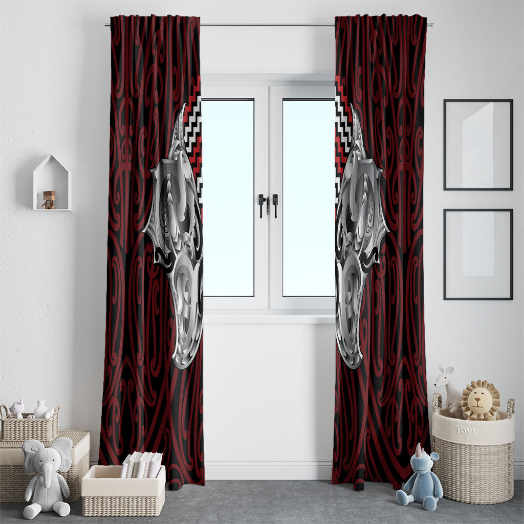 Aotearoa Kowhaiwhai Poutama Red Motif Window Curtain LT9 - Polynesian Pride