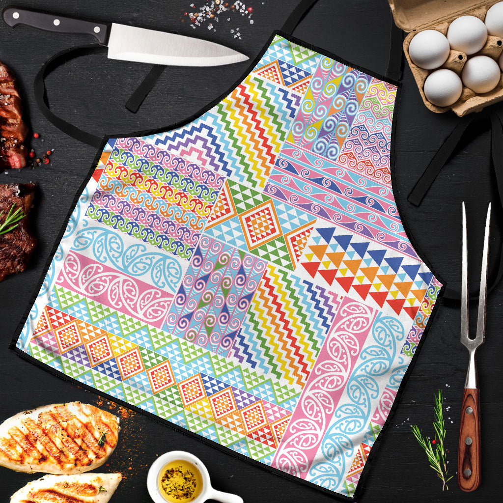 Aotearoa Kowhaiwhai Taniko Patchwork Rainbow Motifs Apron