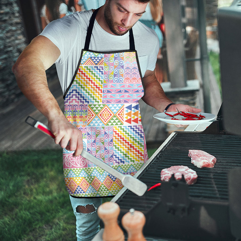 Aotearoa Kowhaiwhai Taniko Patchwork Rainbow Motifs Apron