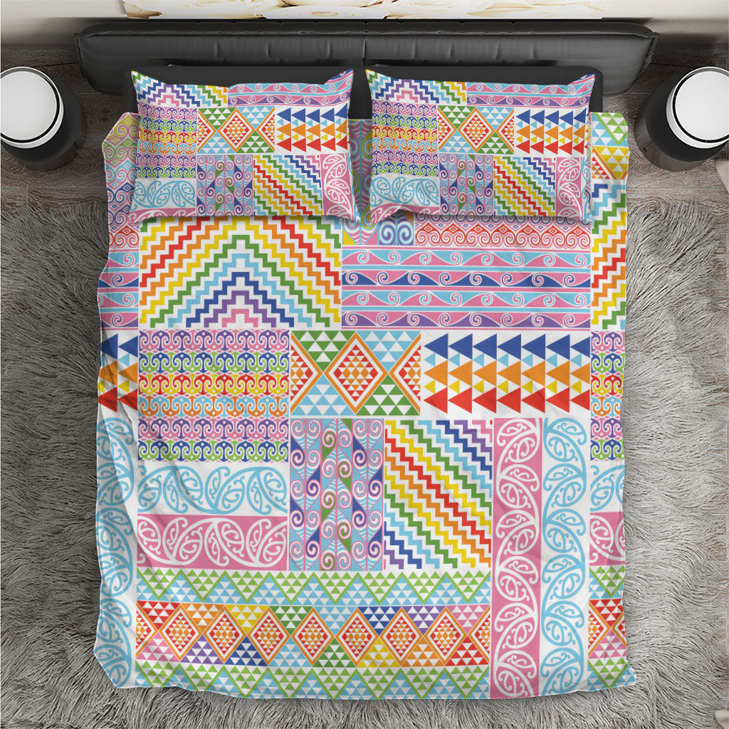 Aotearoa Kowhaiwhai Taniko Patchwork Rainbow Motifs Bedding Set