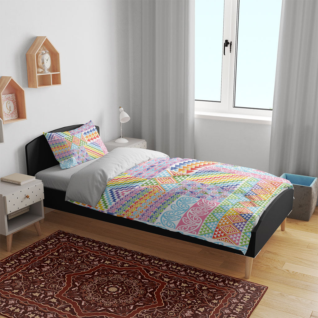 Aotearoa Kowhaiwhai Taniko Patchwork Rainbow Motifs Bedding Set