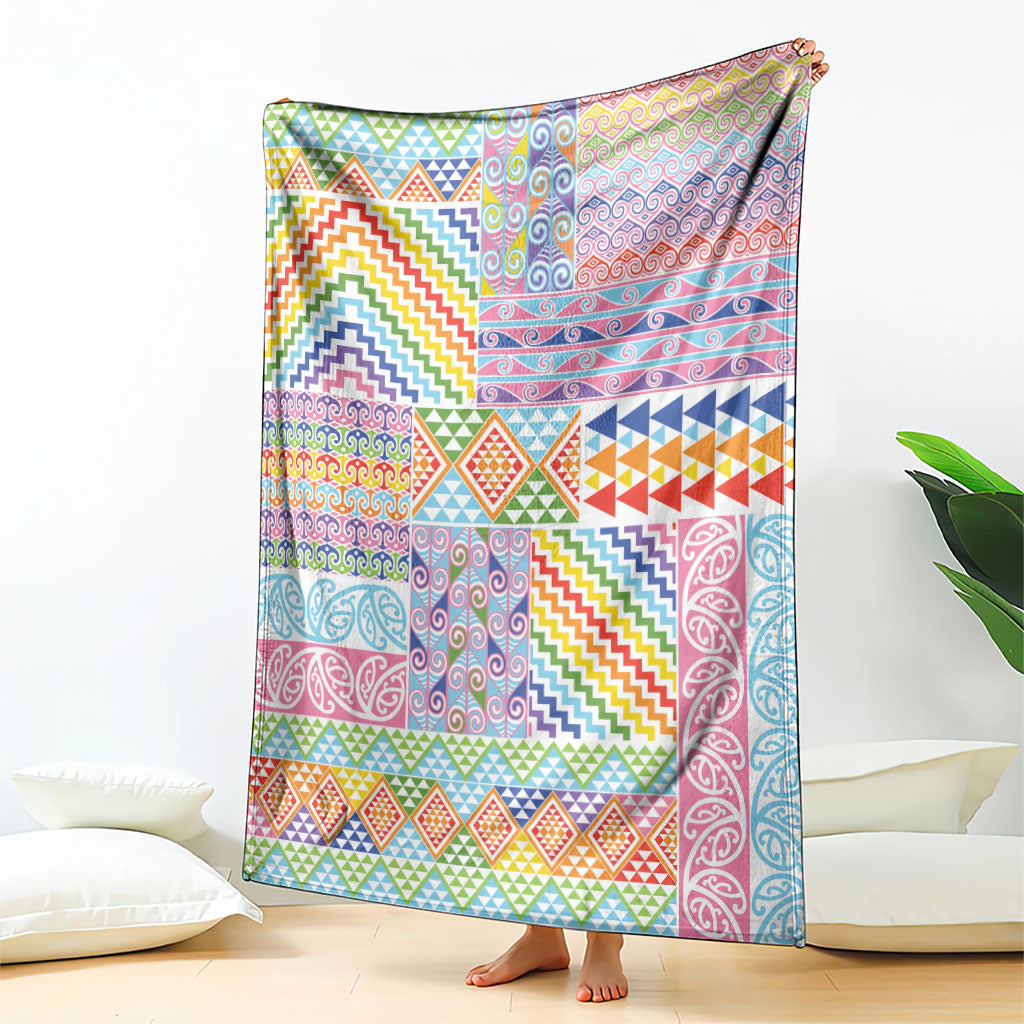 Aotearoa Kowhaiwhai Taniko Patchwork Rainbow Motifs Blanket