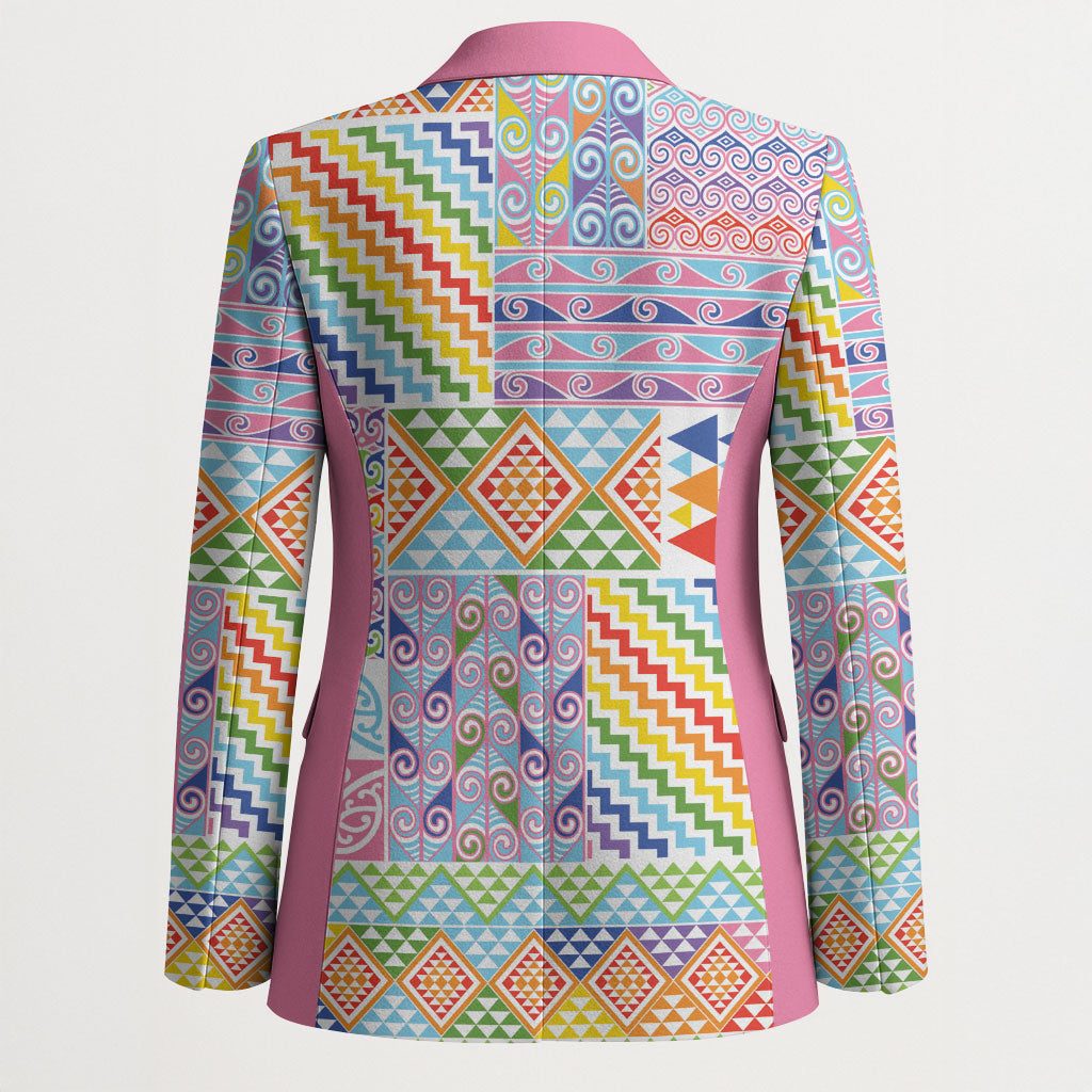 Aotearoa Kowhaiwhai Taniko Patchwork Rainbow Motifs Blazer