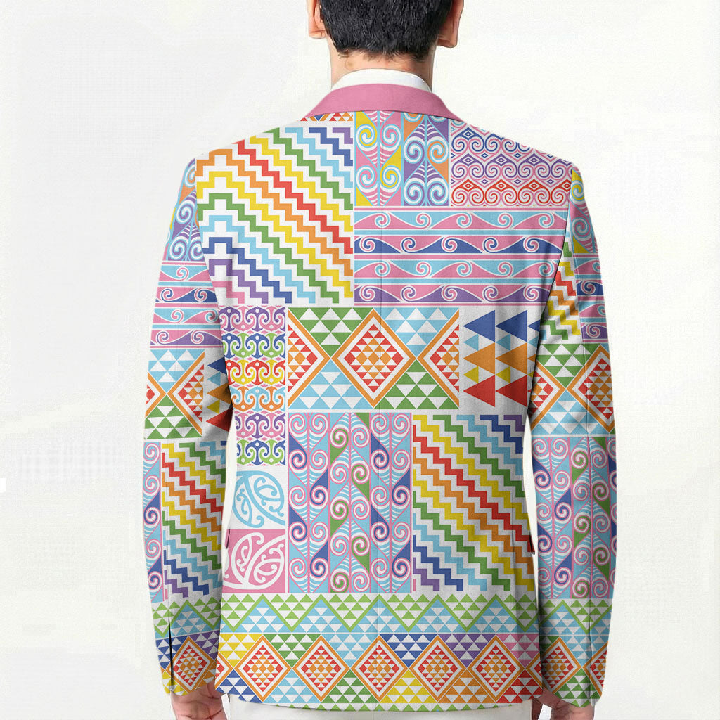 Aotearoa Kowhaiwhai Taniko Patchwork Rainbow Motifs Blazer