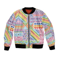Aotearoa Kowhaiwhai Taniko Patchwork Rainbow Motifs Bomber Jacket