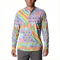 Aotearoa Kowhaiwhai Taniko Patchwork Rainbow Motifs Button Sweatshirt
