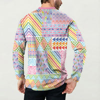 Aotearoa Kowhaiwhai Taniko Patchwork Rainbow Motifs Button Sweatshirt