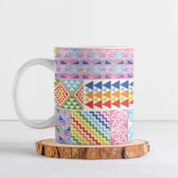 Aotearoa Kowhaiwhai Taniko Patchwork Rainbow Motifs Ceramic Mug