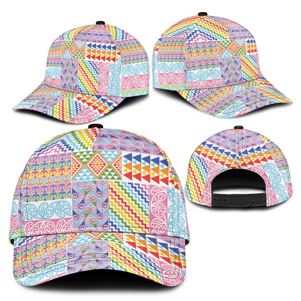 Aotearoa Kowhaiwhai Taniko Patchwork Rainbow Motifs Classic Cap LT9 - Polynesian Pride