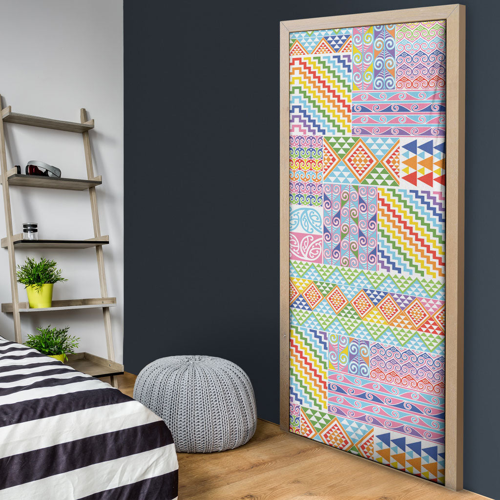 Aotearoa Kowhaiwhai Taniko Patchwork Rainbow Motifs Door Cover