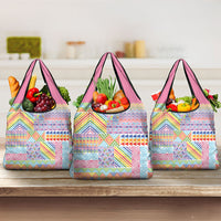 Aotearoa Kowhaiwhai Taniko Patchwork Rainbow Motifs Grocery Bag LT9 3-pack One Size Rainbow - Polynesian Pride