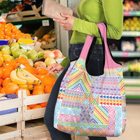 Aotearoa Kowhaiwhai Taniko Patchwork Rainbow Motifs Grocery Bag LT9 - Polynesian Pride