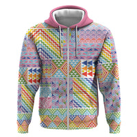 Aotearoa Kowhaiwhai Taniko Patchwork Rainbow Motifs Hoodie