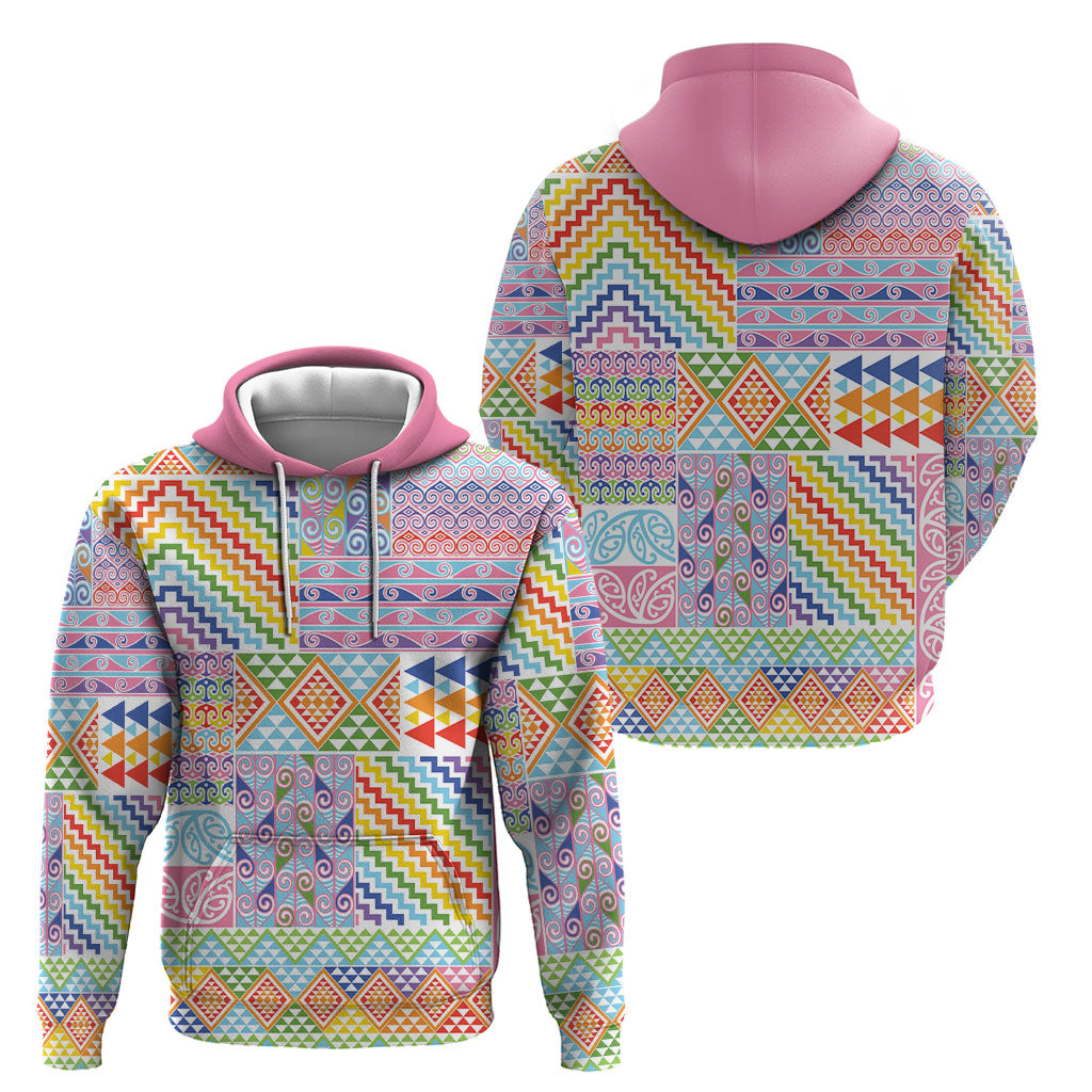 Aotearoa Kowhaiwhai Taniko Patchwork Rainbow Motifs Hoodie