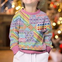 Aotearoa Kowhaiwhai Taniko Patchwork Rainbow Motifs Kid Ugly Christmas Sweater LT9 - Polynesian Pride