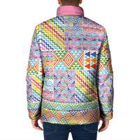 Aotearoa Kowhaiwhai Taniko Patchwork Rainbow Motifs Padded Jacket