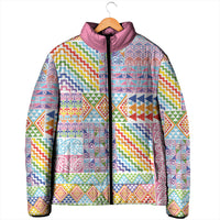 Aotearoa Kowhaiwhai Taniko Patchwork Rainbow Motifs Padded Jacket