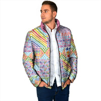 Aotearoa Kowhaiwhai Taniko Patchwork Rainbow Motifs Padded Jacket