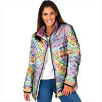 Aotearoa Kowhaiwhai Taniko Patchwork Rainbow Motifs Padded Jacket