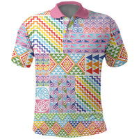 Aotearoa Kowhaiwhai Taniko Patchwork Rainbow Motifs Polo Shirt LT9 Rainbow - Polynesian Pride