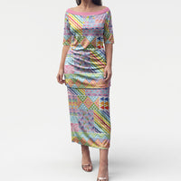 Aotearoa Kowhaiwhai Taniko Patchwork Rainbow Motifs Puletasi
