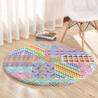 Aotearoa Kowhaiwhai Taniko Patchwork Rainbow Motifs Round Carpet