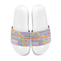 Aotearoa Kowhaiwhai Taniko Patchwork Rainbow Motifs Slide Sandals