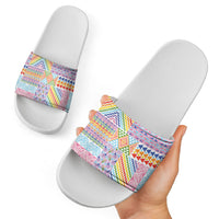 Aotearoa Kowhaiwhai Taniko Patchwork Rainbow Motifs Slide Sandals