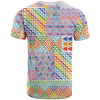 Aotearoa Kowhaiwhai Taniko Patchwork Rainbow Motifs T Shirt LT9 - Polynesian Pride
