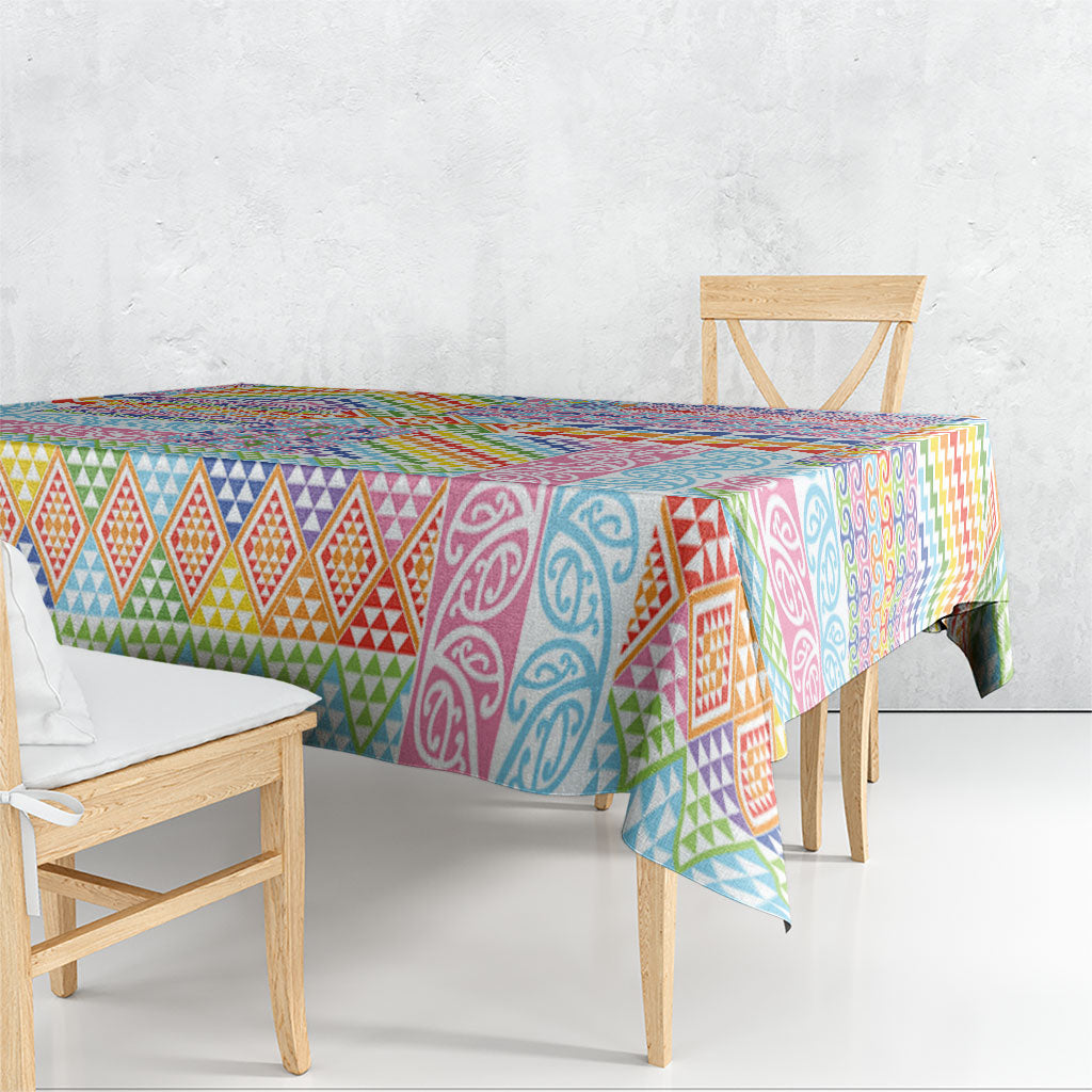 Aotearoa Kowhaiwhai Taniko Patchwork Rainbow Motifs Tablecloth
