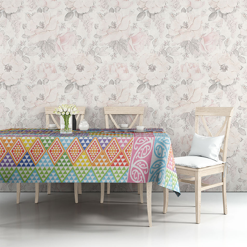 Aotearoa Kowhaiwhai Taniko Patchwork Rainbow Motifs Tablecloth