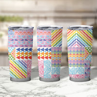 Aotearoa Kowhaiwhai Taniko Patchwork Rainbow Motifs Tumbler Cup LT9 - Polynesian Pride