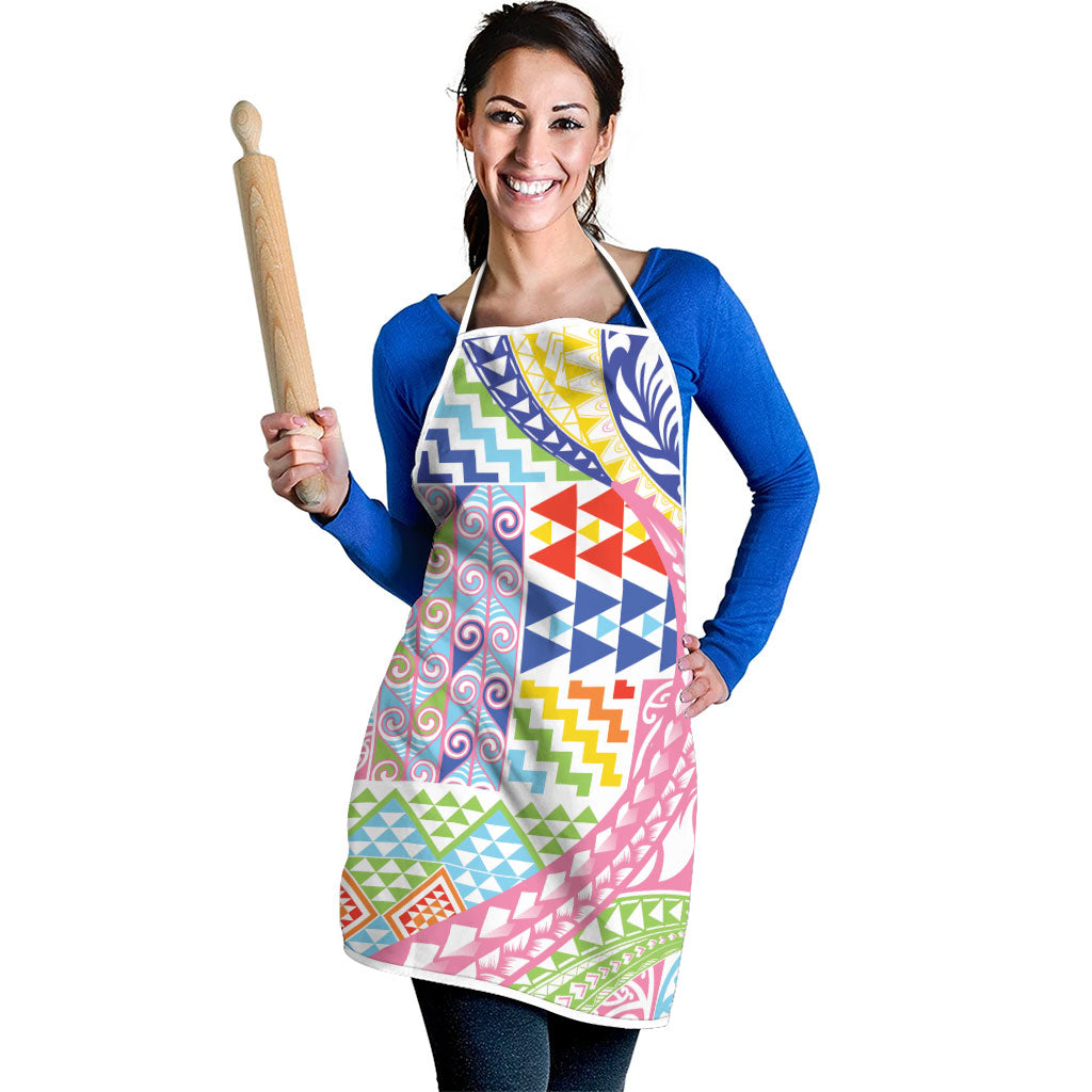 Maori Kowhaiwhai Taniko Patchwork Rainbow Motifs Apron
