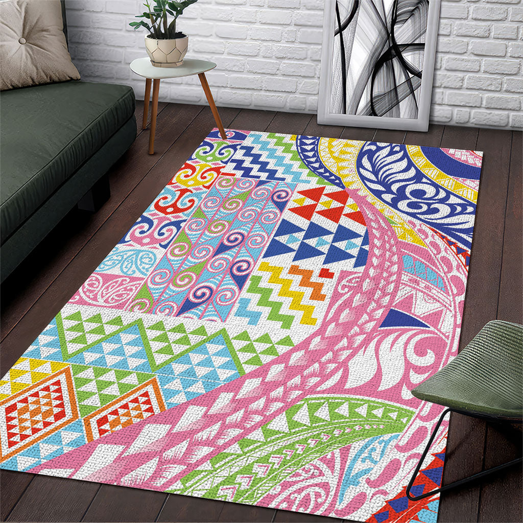 Maori Kowhaiwhai Taniko Patchwork Rainbow Motifs Area Rug