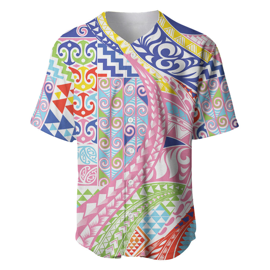 Maori Kowhaiwhai Taniko Patchwork Rainbow Motifs Baseball Jersey LT9 Rainbow - Polynesian Pride