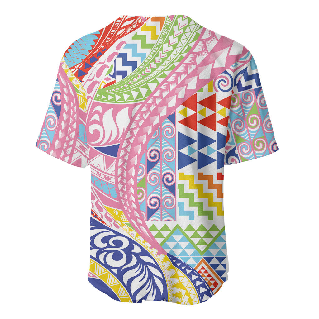 Maori Kowhaiwhai Taniko Patchwork Rainbow Motifs Baseball Jersey LT9 - Polynesian Pride