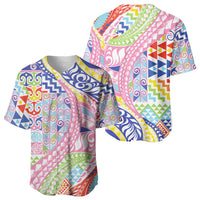 Maori Kowhaiwhai Taniko Patchwork Rainbow Motifs Baseball Jersey LT9 - Polynesian Pride