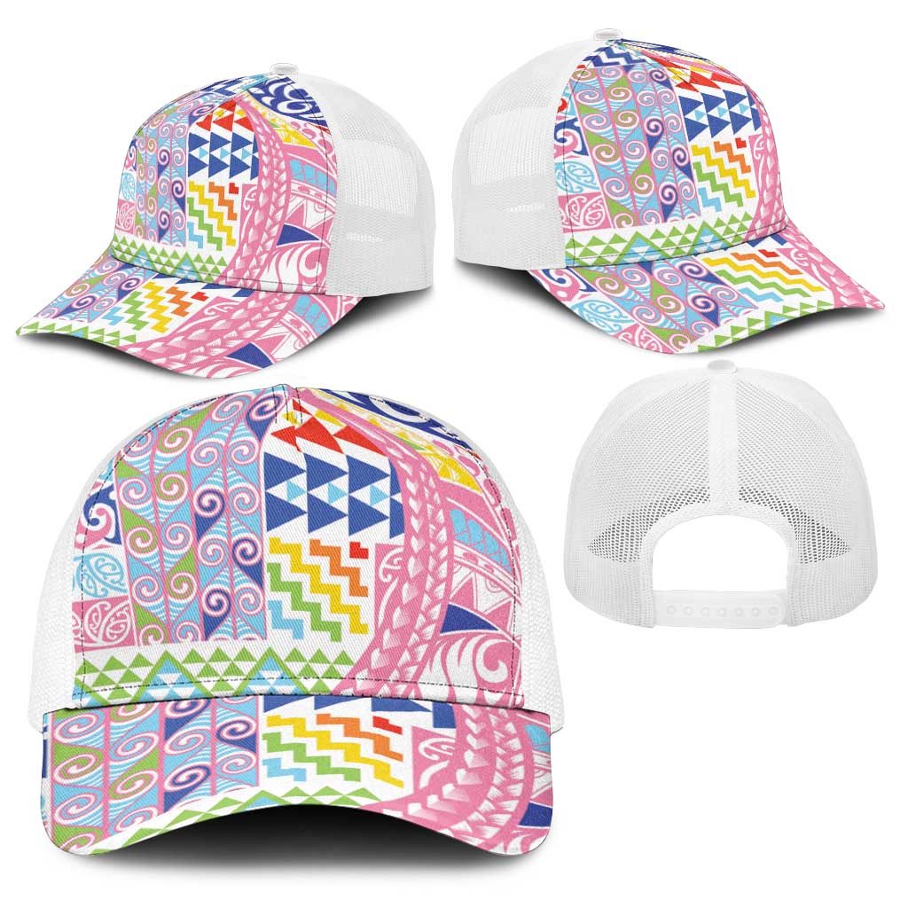 Maori Kowhaiwhai Taniko Patchwork Rainbow Motifs Baseball Net Cap
