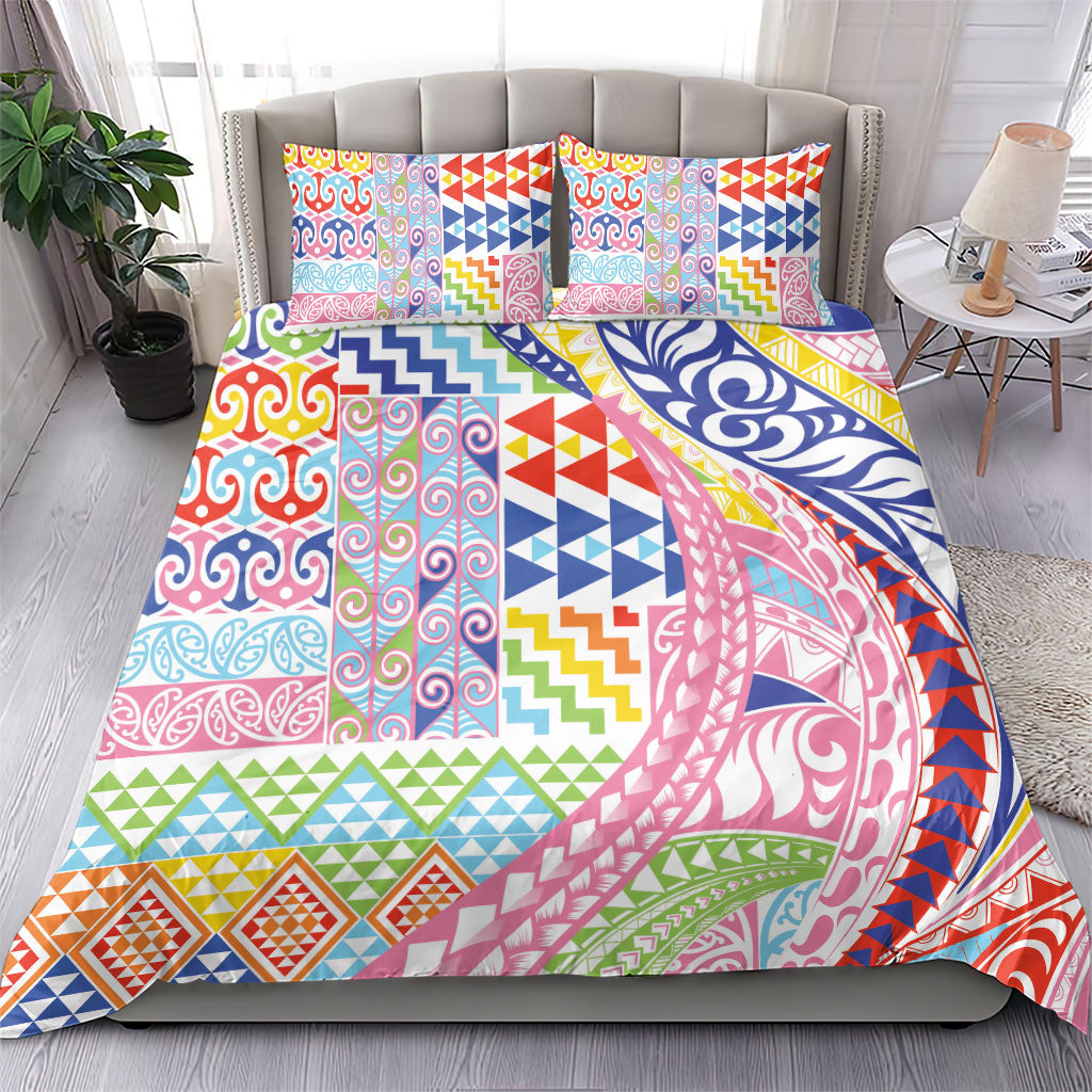 Maori Kowhaiwhai Taniko Patchwork Rainbow Motifs Bedding Set