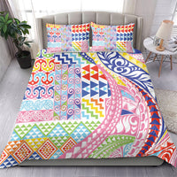Maori Kowhaiwhai Taniko Patchwork Rainbow Motifs Bedding Set
