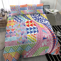 Maori Kowhaiwhai Taniko Patchwork Rainbow Motifs Bedding Set