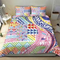 Maori Kowhaiwhai Taniko Patchwork Rainbow Motifs Bedding Set