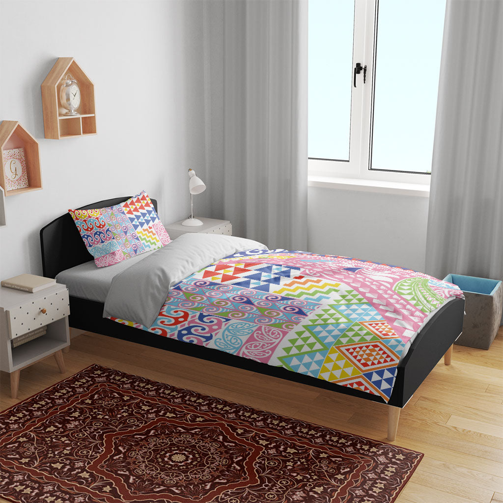 Maori Kowhaiwhai Taniko Patchwork Rainbow Motifs Bedding Set